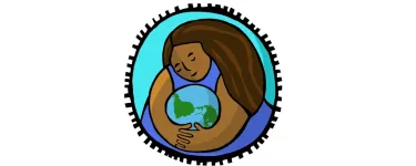 COP25 People's Summit logo – a brown woman with long brown hair embraces the planet. 