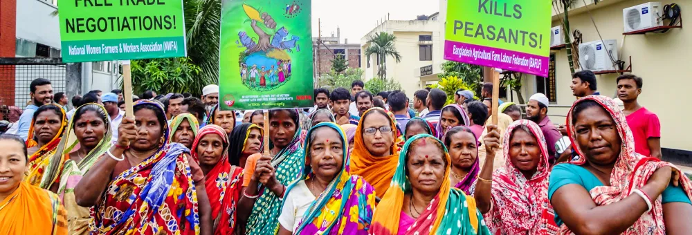 Land workers gathering against WTO and free trade agreements